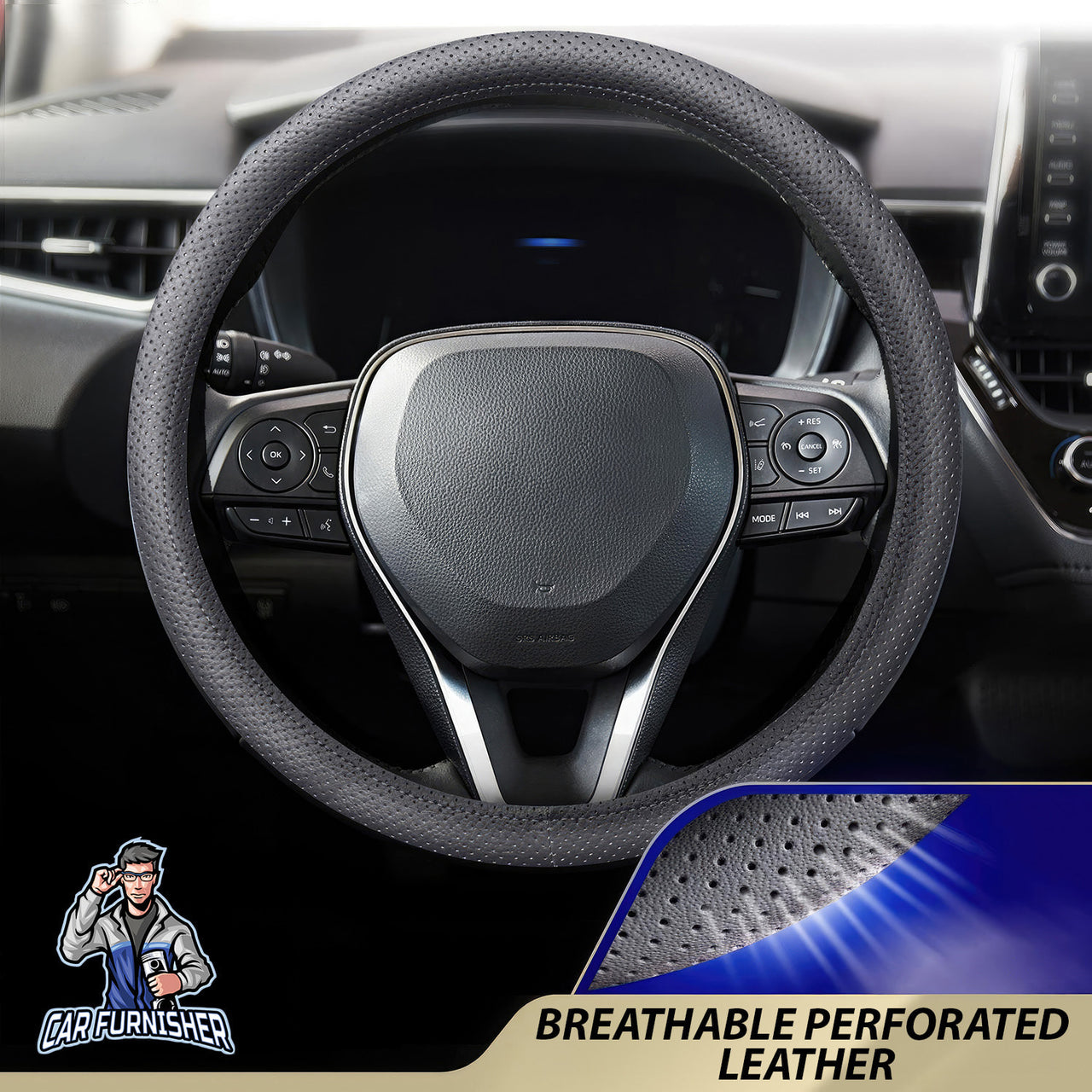 Steering Wheel Cover - Perforated Leather Smoked Leather