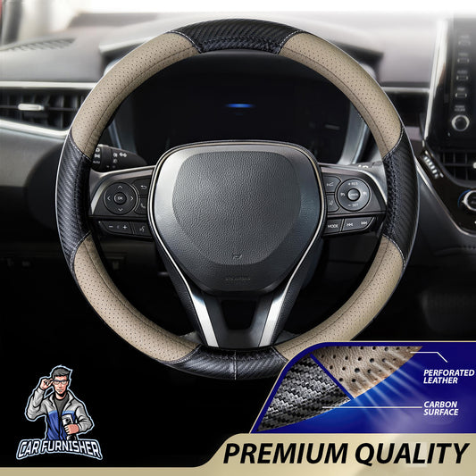 Steering Wheel Cover - Perforated Leather & Carbon Beige Leather & Carbonfiber