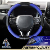Thumbnail for Steering Wheel Cover - Perforated Leather & Carbon Blue Leather & Carbonfiber