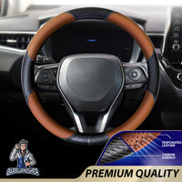 Thumbnail for Steering Wheel Cover - Perforated Leather & Carbon Brown Leather & Carbonfiber