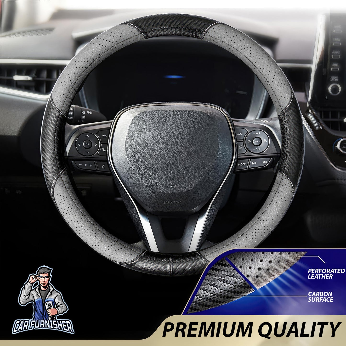 Steering Wheel Cover - Perforated Leather & Carbon Gray Leather & Carbonfiber