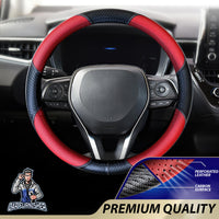 Thumbnail for Steering Wheel Cover - Perforated Leather & Carbon Red Leather & Carbonfiber