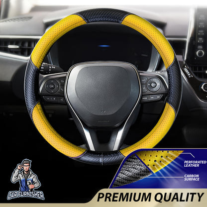Steering Wheel Cover - Perforated Leather & Carbon Yellow Leather & Carbonfiber
