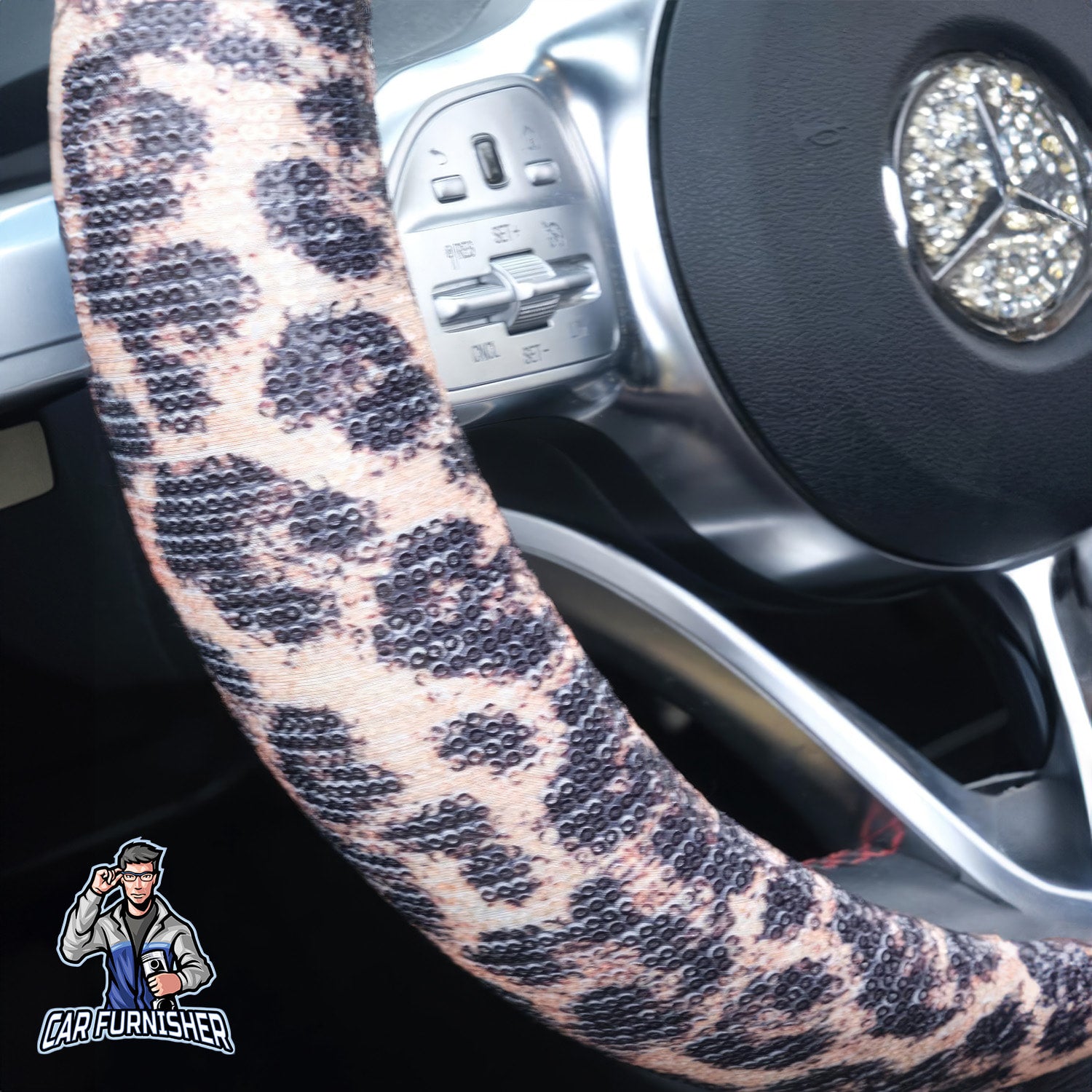 Steering Wheel Cover - Scally Scaled Design Leopard Fabric