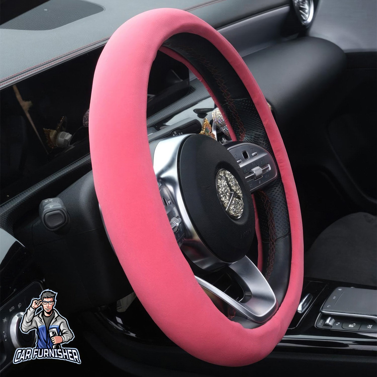 Steering Wheel Cover - Silk Velvet Pink Fabric