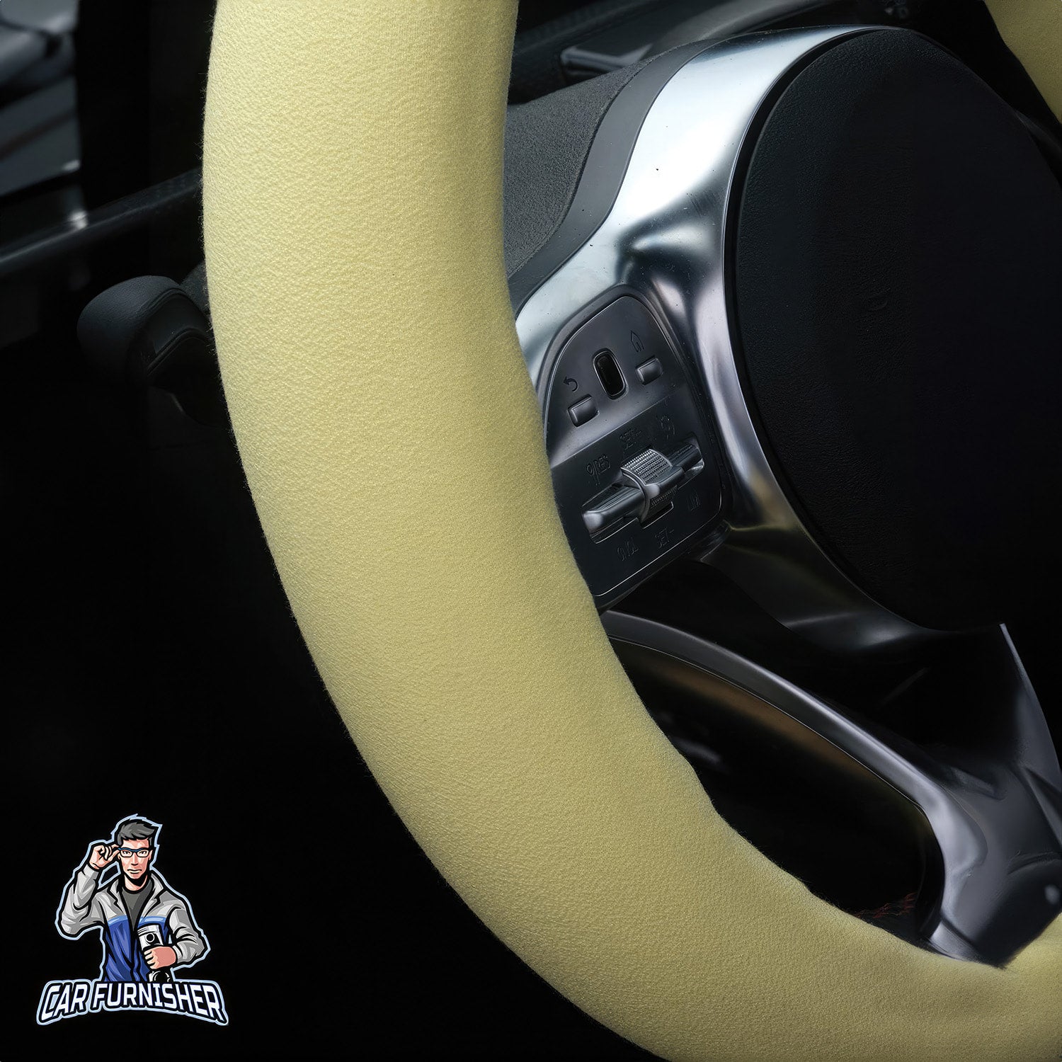 Steering Wheel Cover - Silk Velvet Yellow Fabric