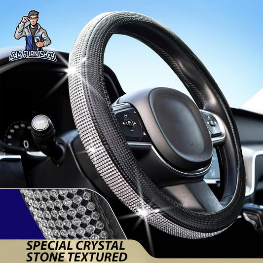 Steering Wheel Cover - Silver Stoned Carbon Silver Leather & Carbonfiber
