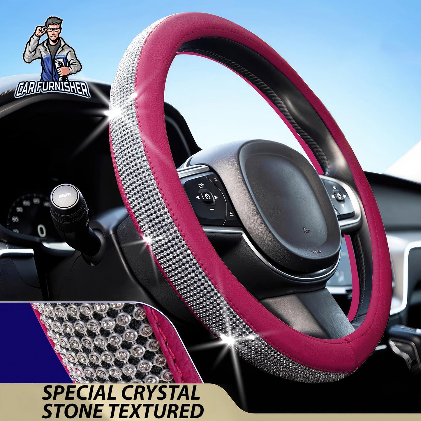 Steering Wheel Cover - Stoned Leather Pink Leather