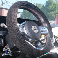 Thumbnail for Steering Wheel Cover - Plush Teddy Texture Black Fabric