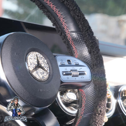 Steering Wheel Cover - Plush Teddy Texture Black Fabric