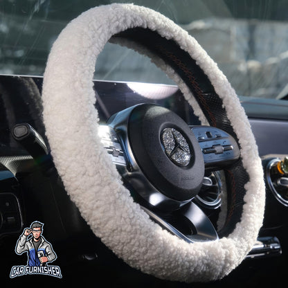 Steering Wheel Cover - Plush Teddy Texture White Fabric