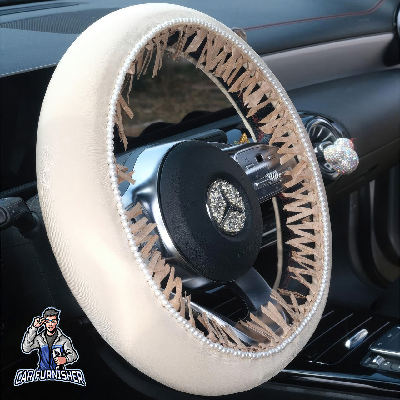 Steering Wheel Cover - Velvet Pearl Raffia