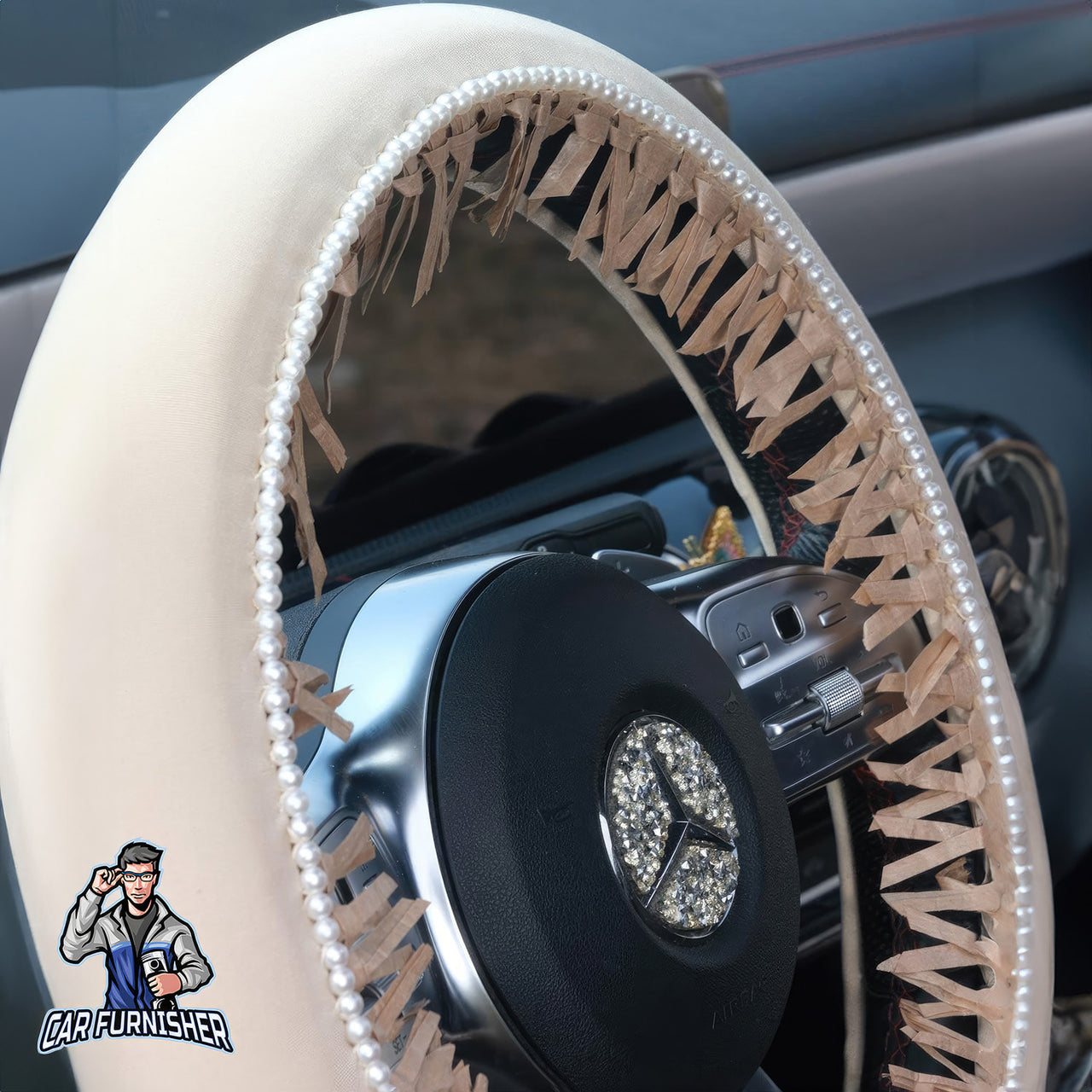 Steering Wheel Cover - Velvet Pearl Raffia