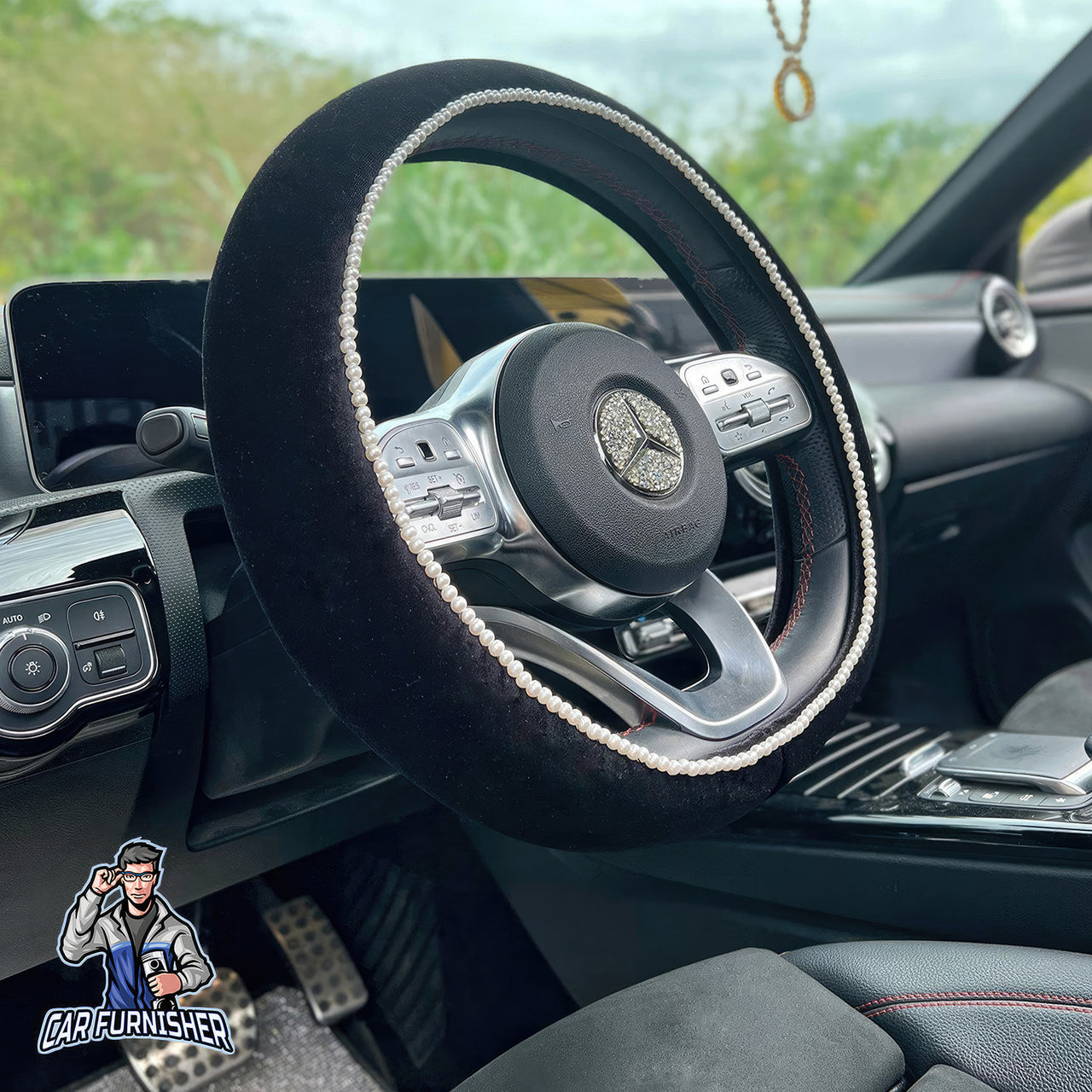 Steering Wheel Cover - Velvet Pearl Black Fabric