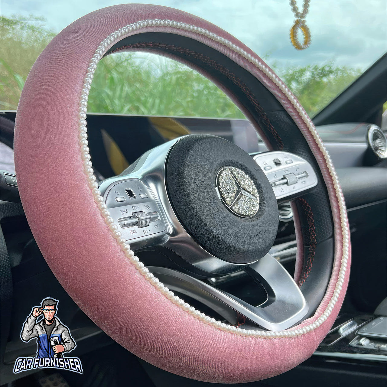 Steering Wheel Cover - Velvet Pearl Pink Fabric
