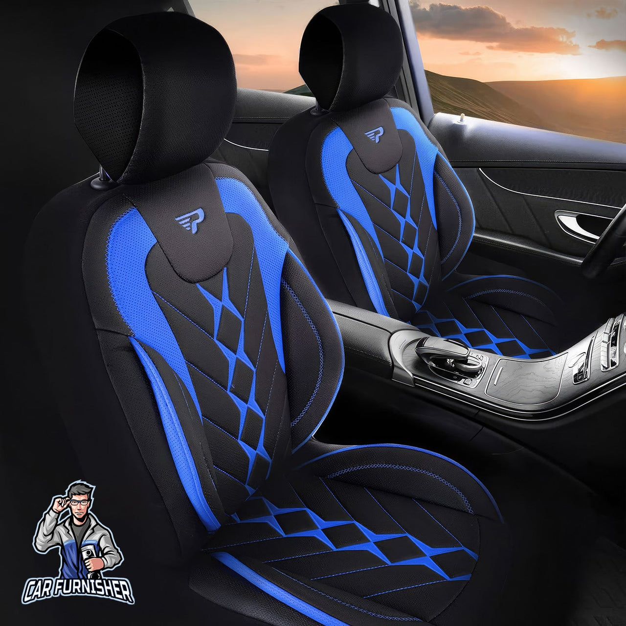 Audi A3 Seat Covers Texas Design Blue 5 Seats + Headrests (Full Set) Leather