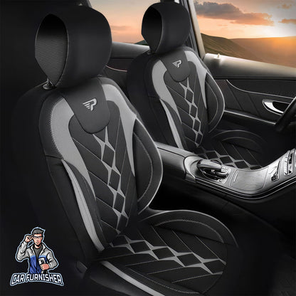 Car Seat Cover Set - Texas Design Gray 5 Seats + Headrests (Full Set) Full Leather