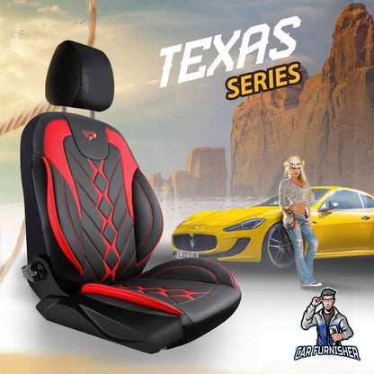Car Seat Cover Set - Texas Design Red 5 Seats + Headrests (Full Set) Full Leather