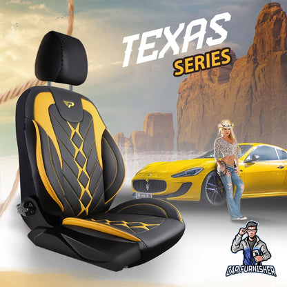 Car Seat Cover Set - Texas Design Yellow 5 Seats + Headrests (Full Set) Full Leather