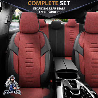 Car Seat Cover Set - Throne Design Red 5 Seats + Headrests (Full Set) Leather & Linen Fabric
