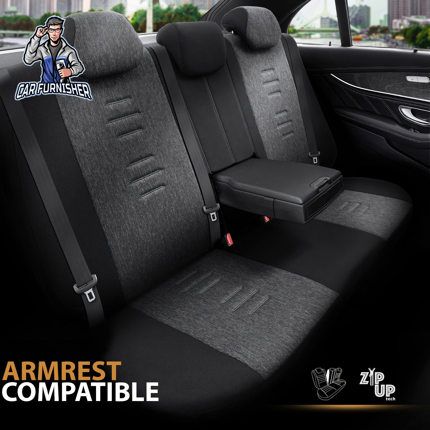 Car Seat Cover Set - Throne Design Smoked 5 Seats + Headrests (Full Set) Leather & Linen Fabric