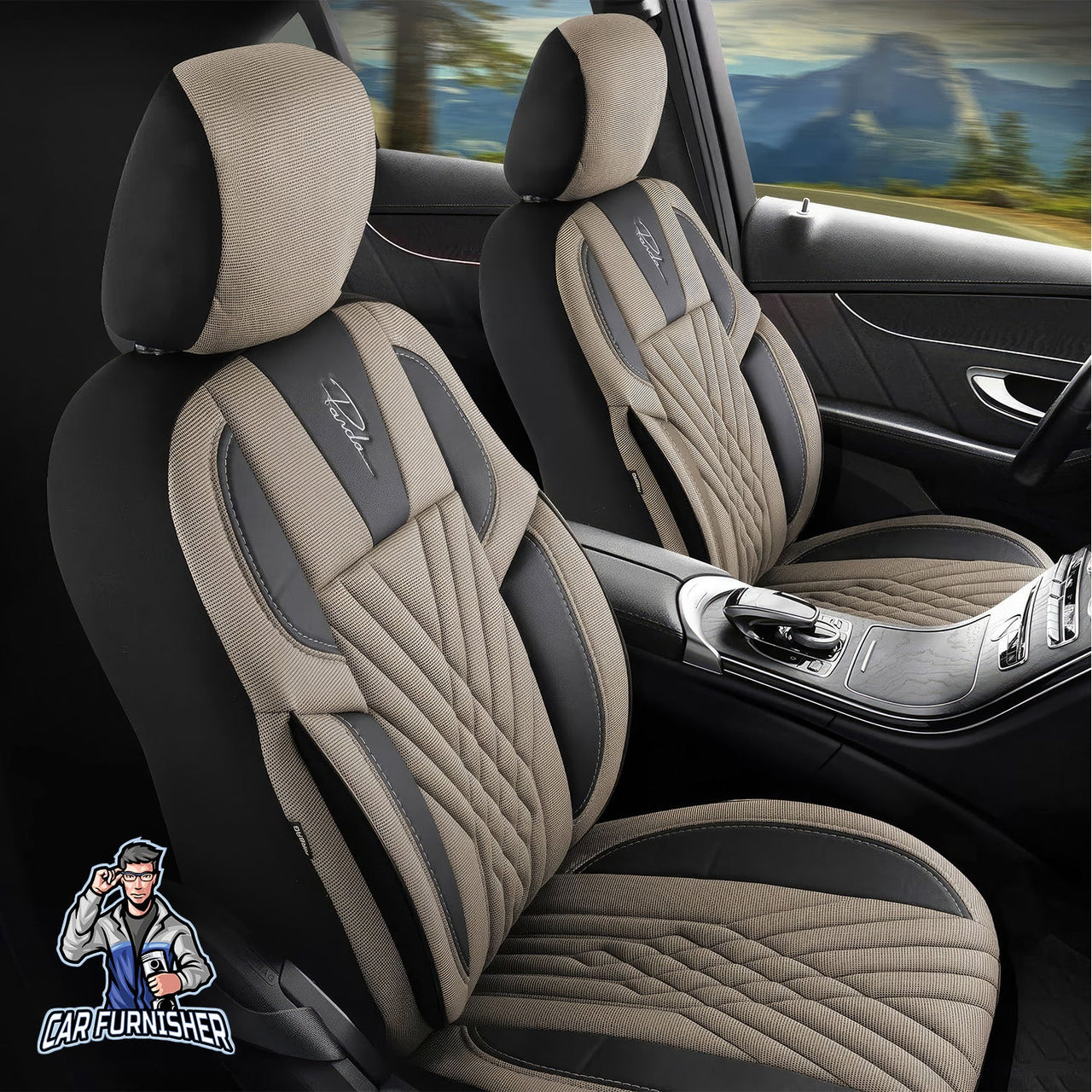 Skoda Octavia Seat Covers Vienna Design Beige 5 Seats + Headrests (Full Set) Leather & Pique Fabric