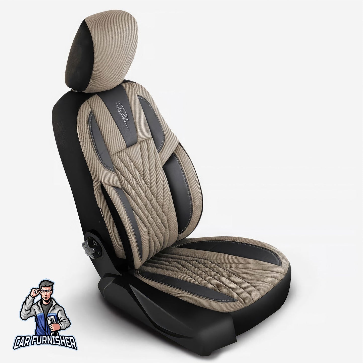 Mercedes 190 Seat Covers Vienna Design Beige 5 Seats + Headrests (Full Set) Leather & Pique Fabric