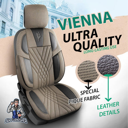 Mercedes 190 Seat Covers Vienna Design Beige 5 Seats + Headrests (Full Set) Leather & Pique Fabric