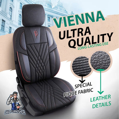 Mercedes 190 Seat Covers Vienna Design Dark Red 5 Seats + Headrests (Full Set) Leather & Pique Fabric