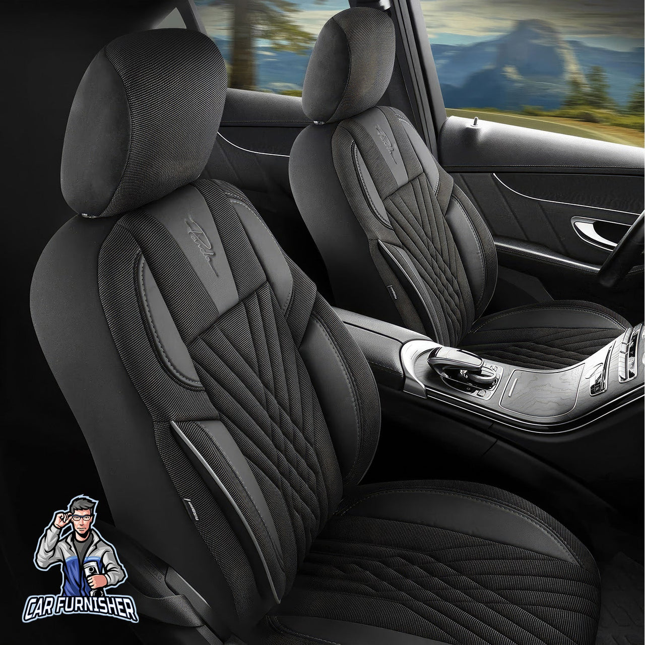 Audi Q3 Seat Covers Vienna Design Gray 5 Seats + Headrests (Full Set) Leather & Pique Fabric