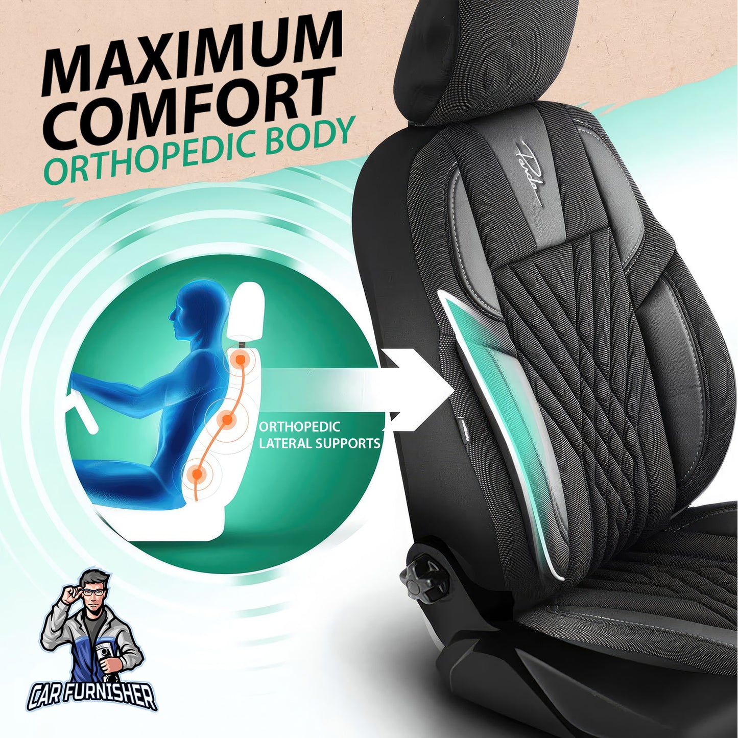 Car Seat Cover Set - Vienna Design Gray 5 Seats + Headrests (Full Set) Leather & Pique Fabric