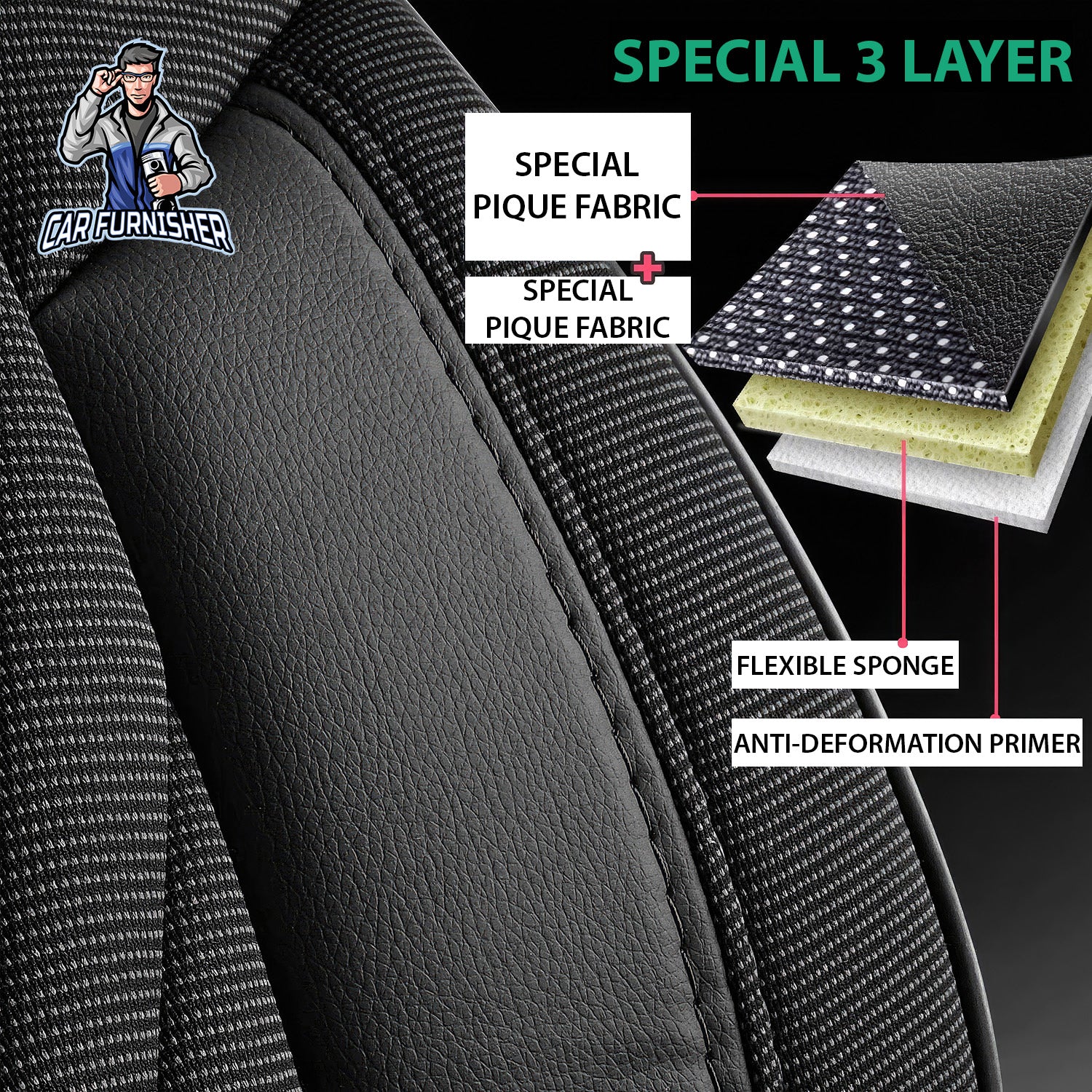 Car Seat Cover Set - Vienna Design Dark Red 5 Seats + Headrests (Full Set) Leather & Pique Fabric