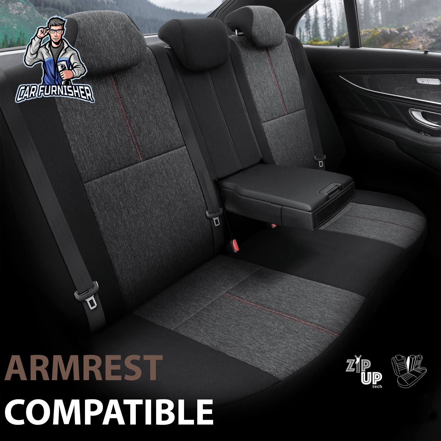 Mercedes 190 Seat Covers Voyager Design Dark Red 5 Seats + Headrests (Full Set) Leather & Linen Fabric