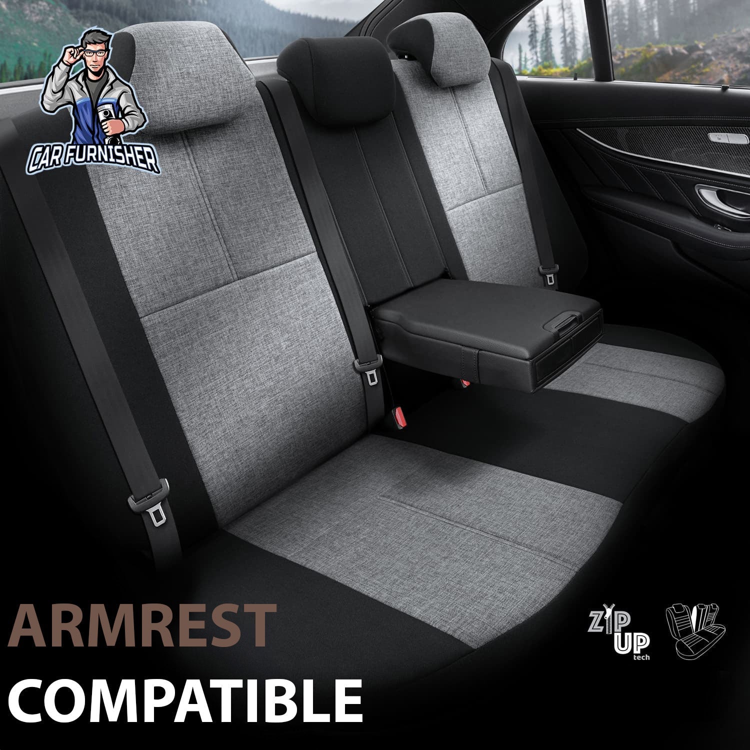 Mercedes 190 Seat Covers Voyager Design Gray 5 Seats + Headrests (Full Set) Leather & Linen Fabric