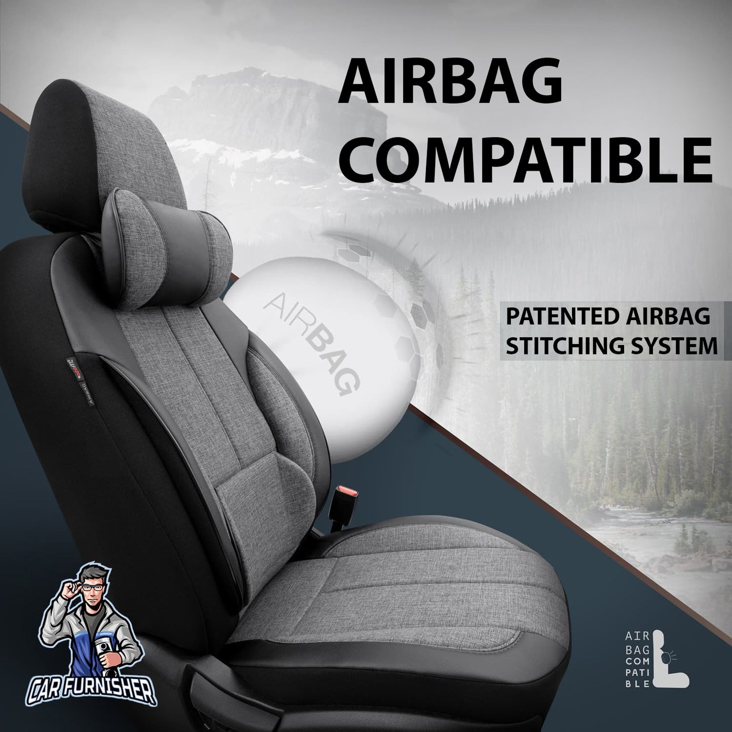Car Seat Cover Set - Voyager Design Gray 5 Seats + Headrests (Full Set) Leather & Linen Fabric