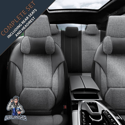 Car Seat Cover Set - Voyager Design Gray 5 Seats + Headrests (Full Set) Leather & Linen Fabric