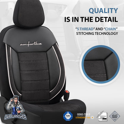 Car Seat Cover Set - Comfortline Design Dark Gray 5 Seats + Headrests (Full Set) Leather & Foal Feather Fabric