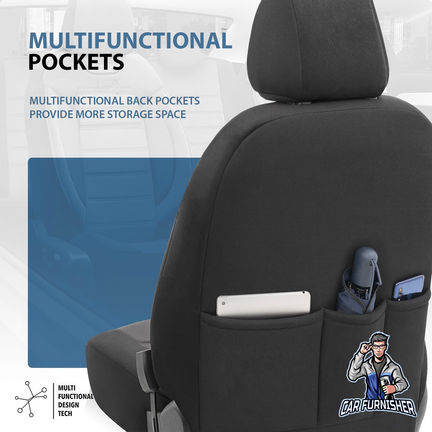 Car Seat Cover Set - Comfortline Design Dark Gray 5 Seats + Headrests (Full Set) Leather & Foal Feather Fabric