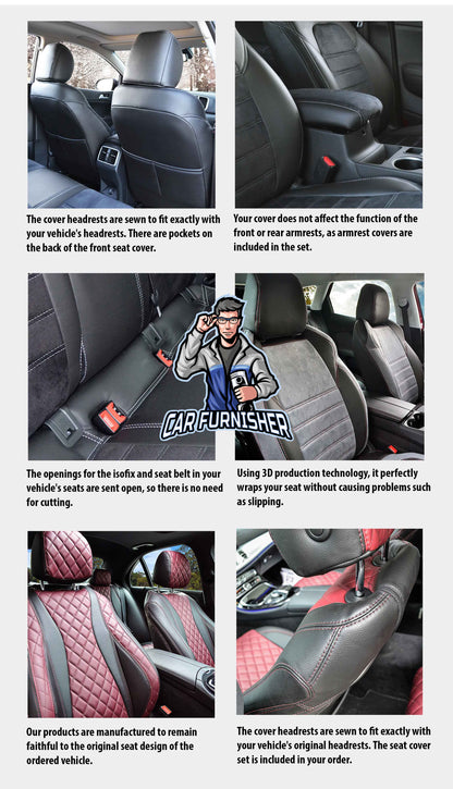 Ssangyong Musso Seat Cover Paris Leather & Jacquard Design Red Leather & Jacquard Fabric