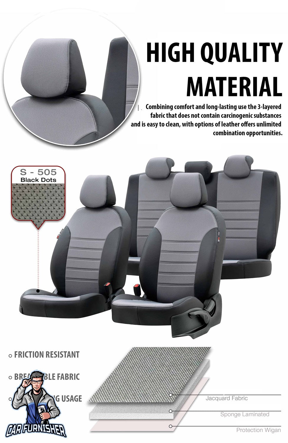 Man TGS Seat Cover Paris Leather & Jacquard Design Blue Front Seats (2 Seats + Handrest + Headrests) Leather & Jacquard Fabric