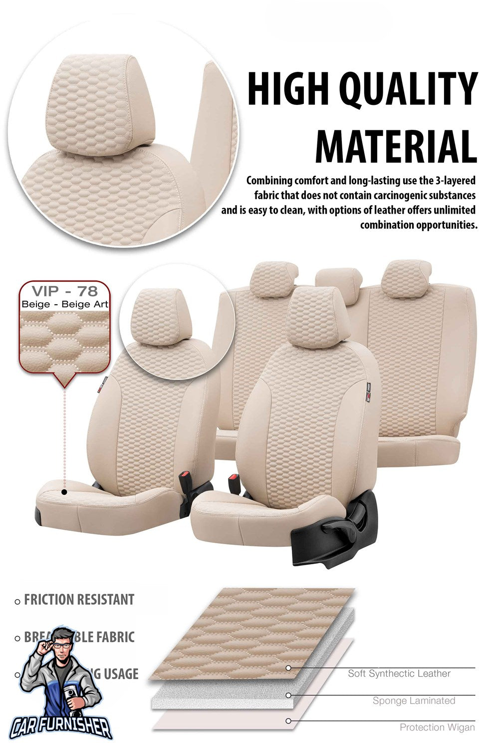 Tesla Model 3 Car Seat Cover 2017-2023 Custom Tokyo Design Ivory Full Set (5 Seats + Handrest) Full Leather