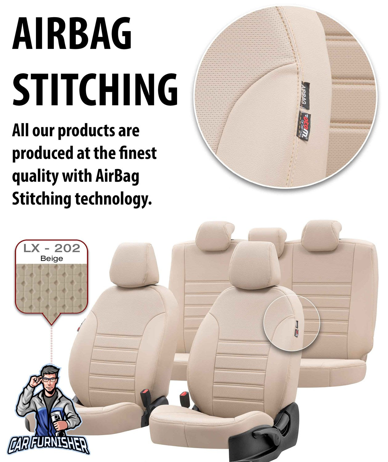 Man TGS Seat Cover New York Leather Design Beige Front Seats (2 Seats + Handrest + Headrests) Leather