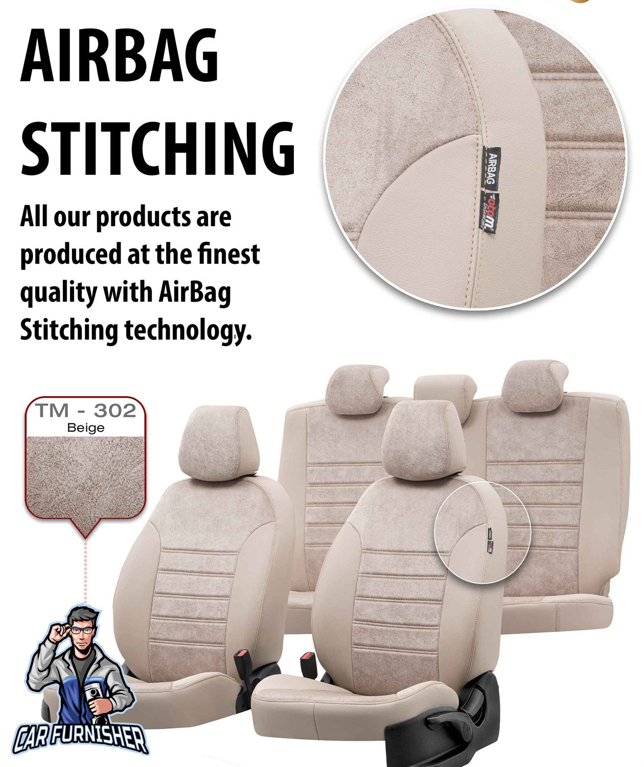 Peugeot 108 Seat Cover Milano Suede Design Ivory Leather & Suede Fabric