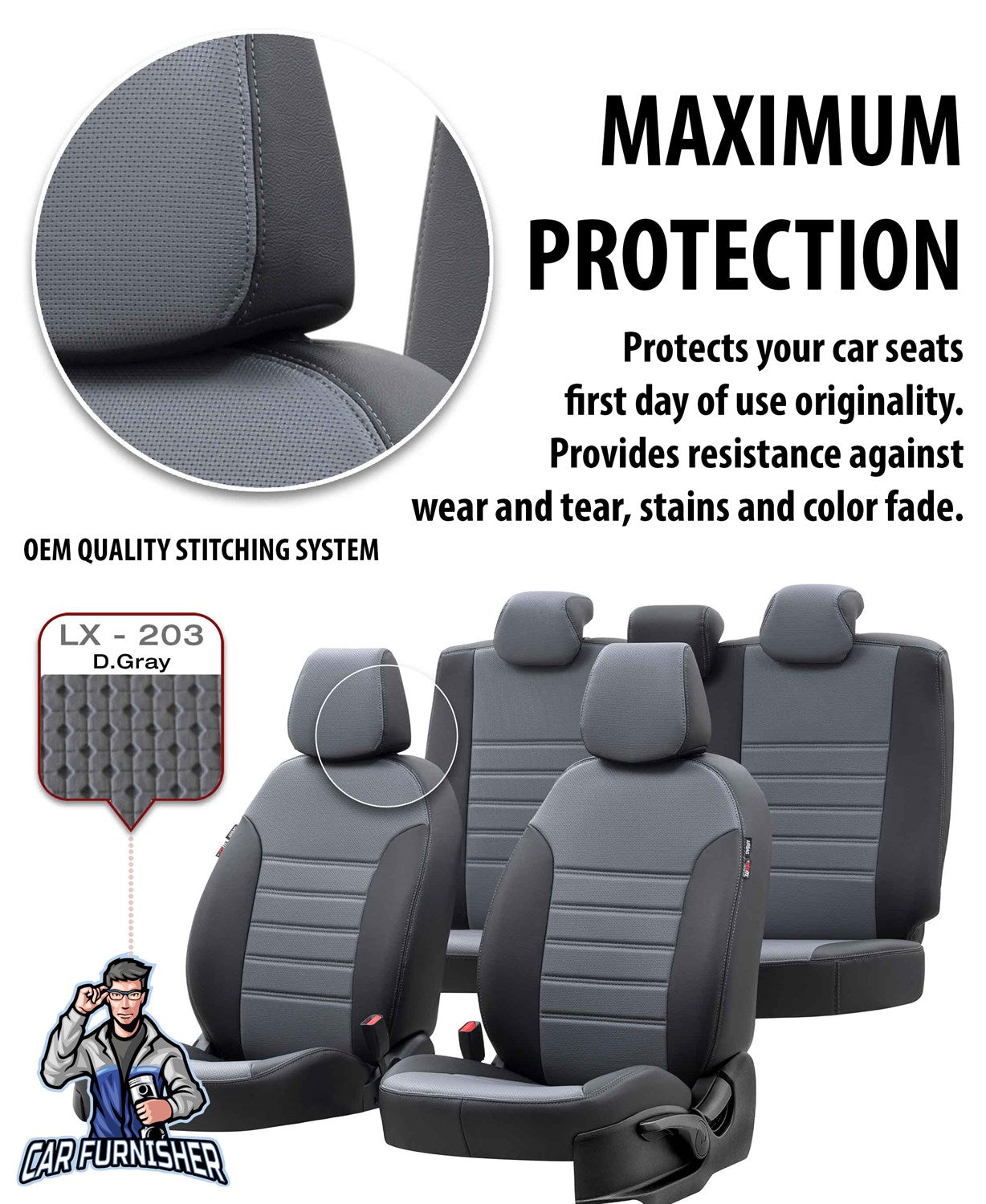 Man TGS Seat Cover New York Leather Design Smoked Black Front Seats (2 Seats + Handrest + Headrests) Leather