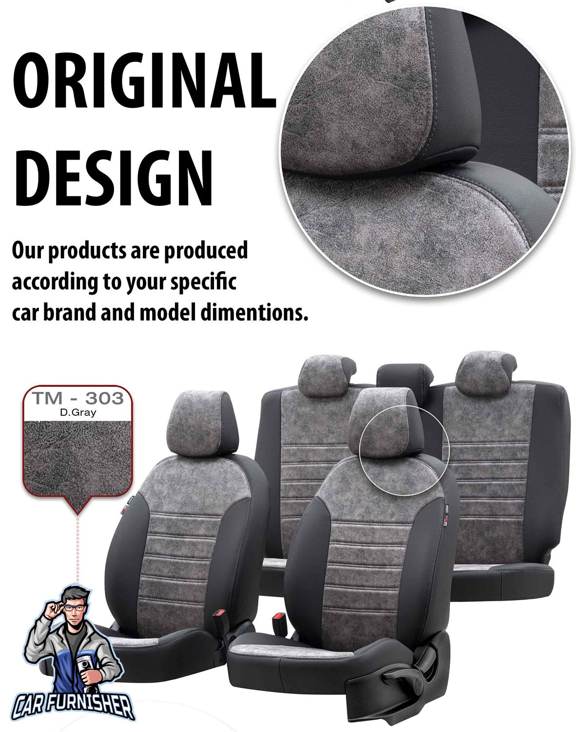 Kia Carens Seat Cover Milano Suede Design Black Leather & Suede Fabric