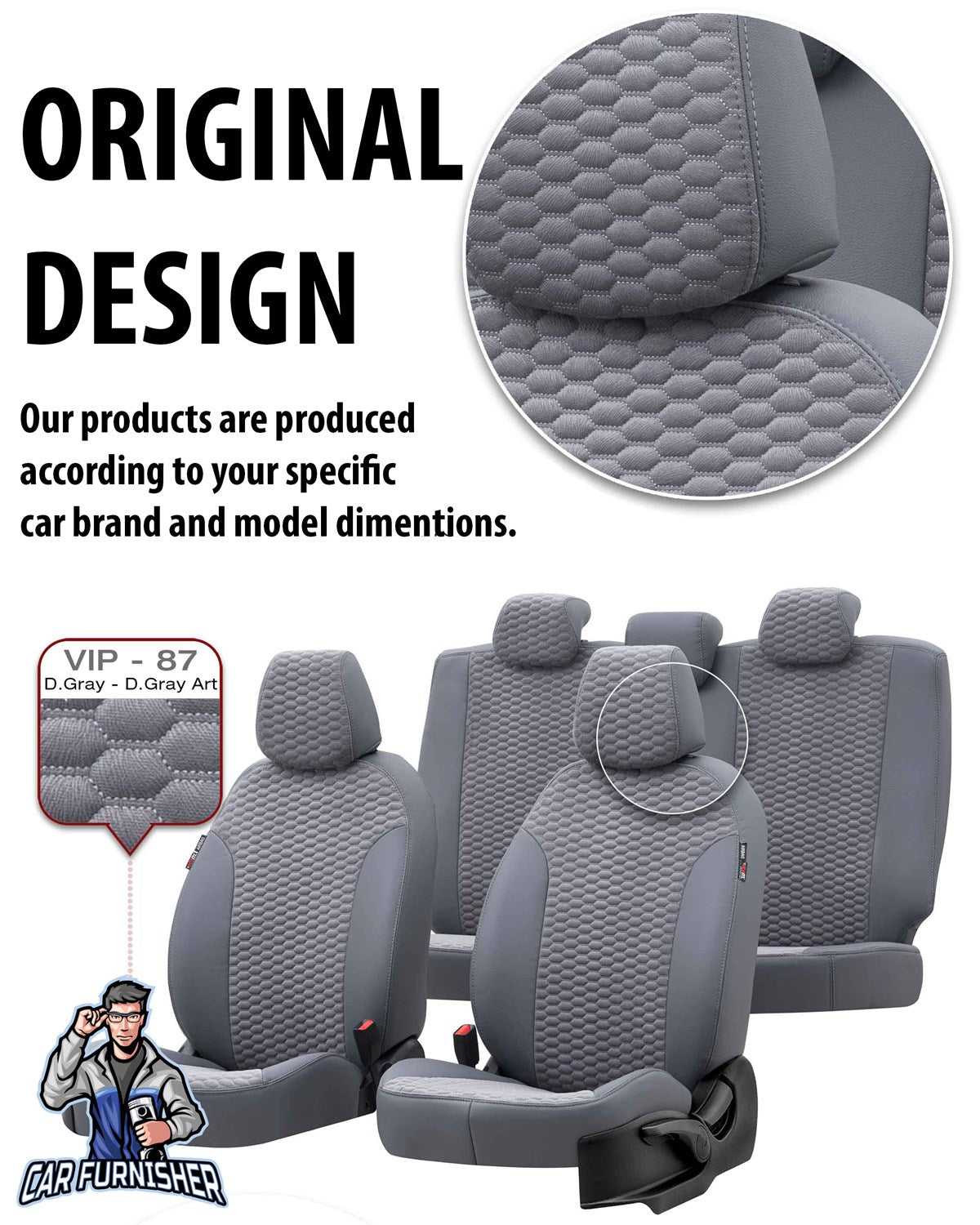 Volkswagen Touran Seat Cover Tokyo Foal Feather Design Dark Gray Leather & Foal Feather