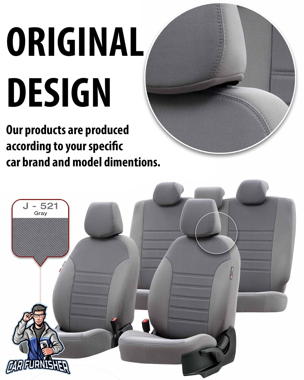 VW Bora Car Seat Cover 1998-2006 1J Original Design Dark Gray Full Set (5 Seats + Handrest) Fabric