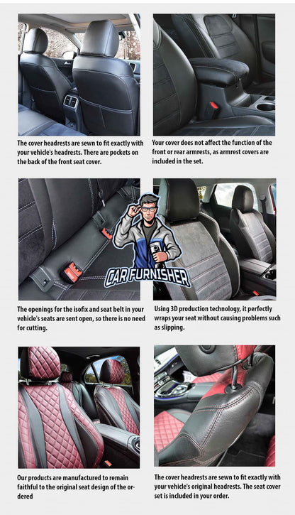 Volkswagen Sharan Seat Cover Amsterdam Foal Feather Design Dark Gray Leather & Foal Feather