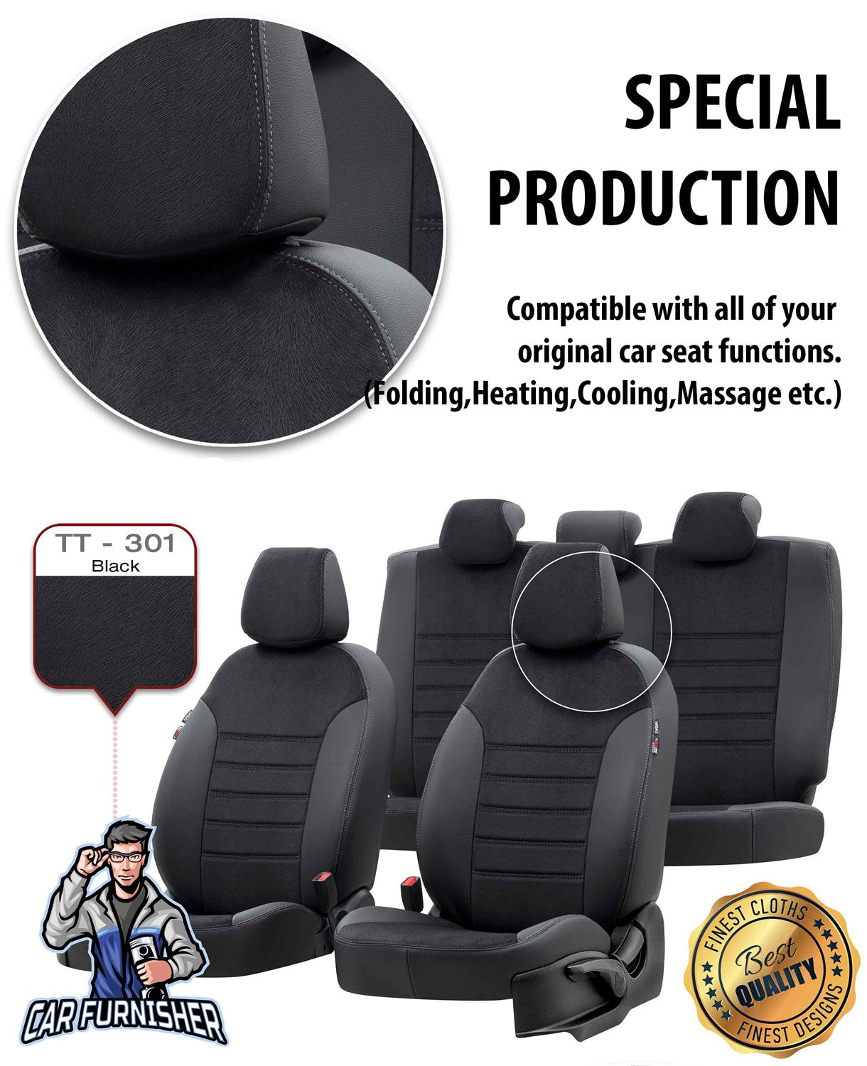 Volvo V50 Car Seat Cover 2004-2012 MW/T5 London Design Black Full Set (5 Seats + Handrest) Leather & Fabric