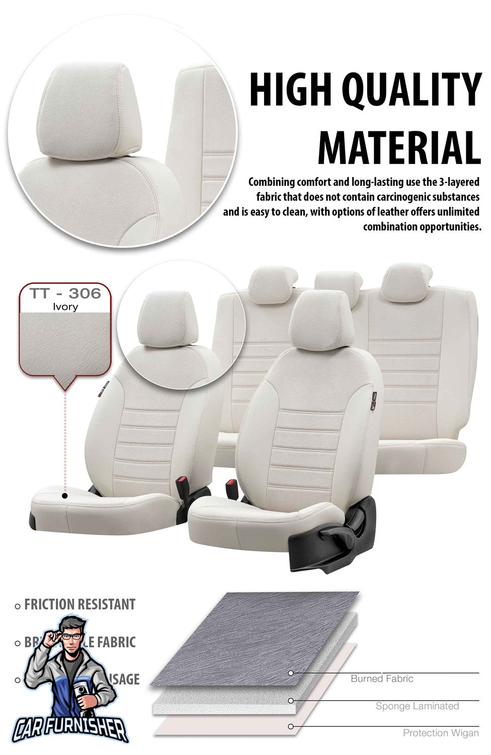 VW Amarok Car Seat Cover 2010-2023 2H London Design Ivory Full Set (5 Seats + Handrest) Leather & Fabric